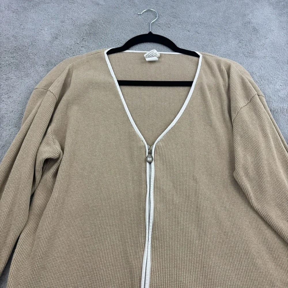 VTG Fitigues Waffle‎ Knit Zip Up Sweater Jacket Womens S Beige Comfy Loungewear - Picture 3 of 14